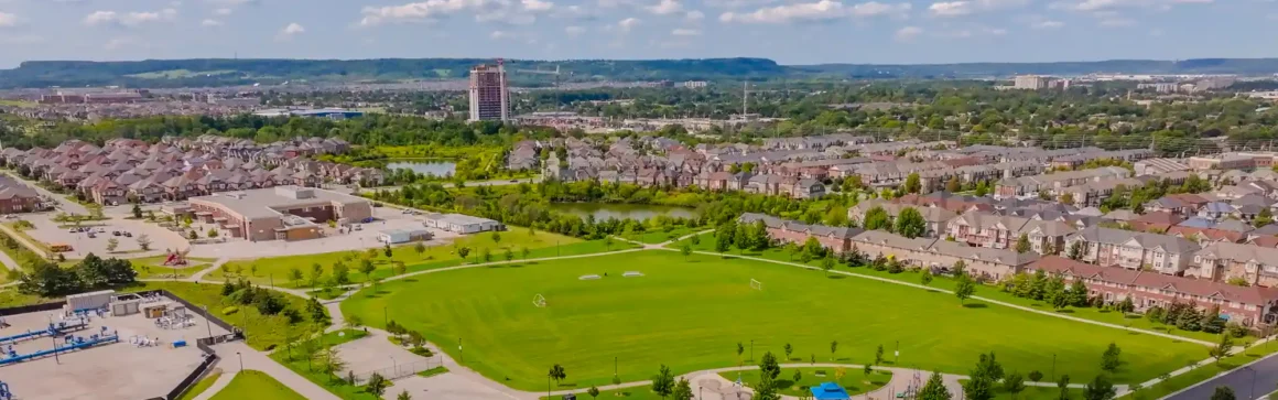 Aerial shot of Milton's Coates neighbourhood.