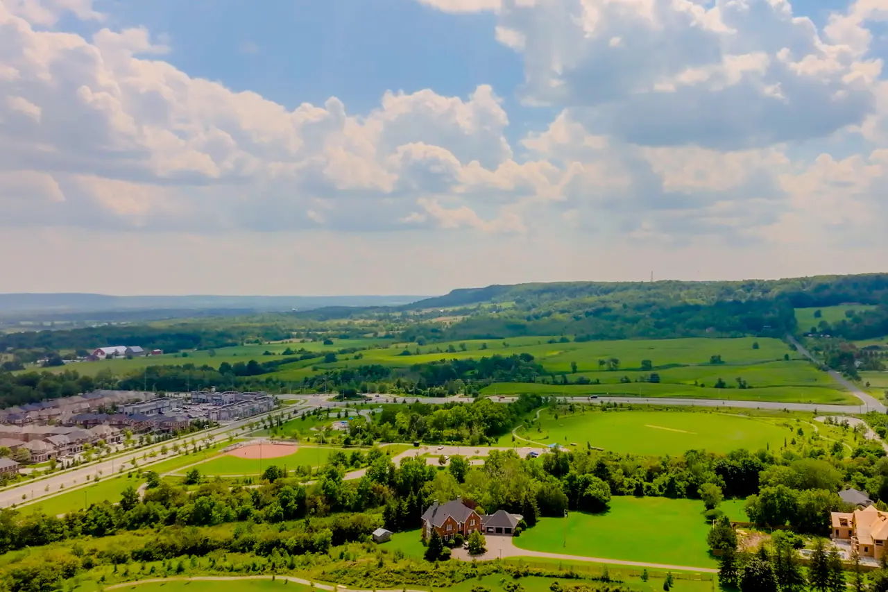 Drone shot of escarpment from Milton's Scott neighbourhood
