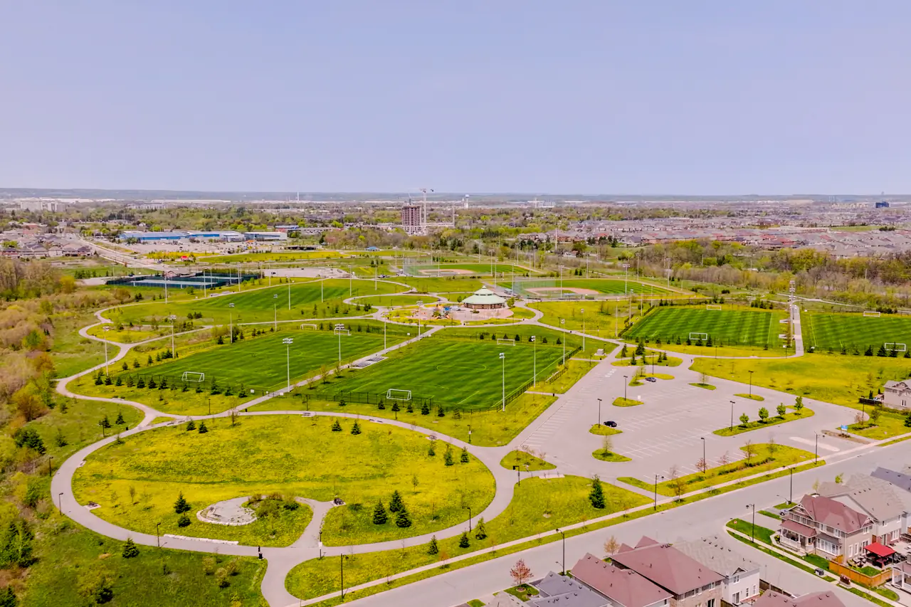 Sports fields at the Milton Community Park in Milton, Ontario